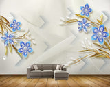 Avikalp MWZ0802 Blue White Flowers Leaves HD Wallpaper