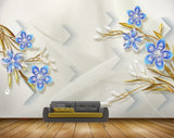 Avikalp MWZ0802 Blue White Flowers Leaves 3D HD Wallpaper