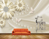 Avikalp MWZ0803 Golden Flowers Butterfies Deers 3D HD Wallpaper