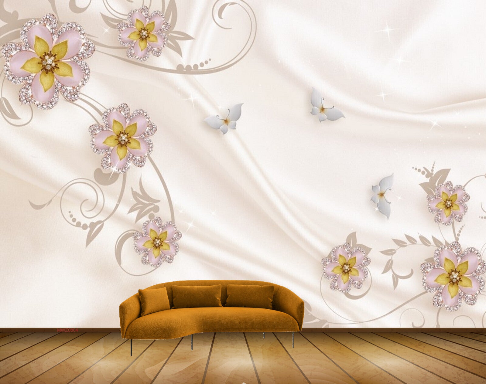 Avikalp MWZ0804 Pink Yellow Flowers Butterflies HD Wallpaper