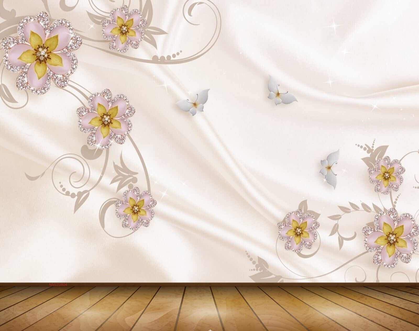 Avikalp MWZ0804 Pink Yellow Flowers Butterflies 3D HD Wallpaper