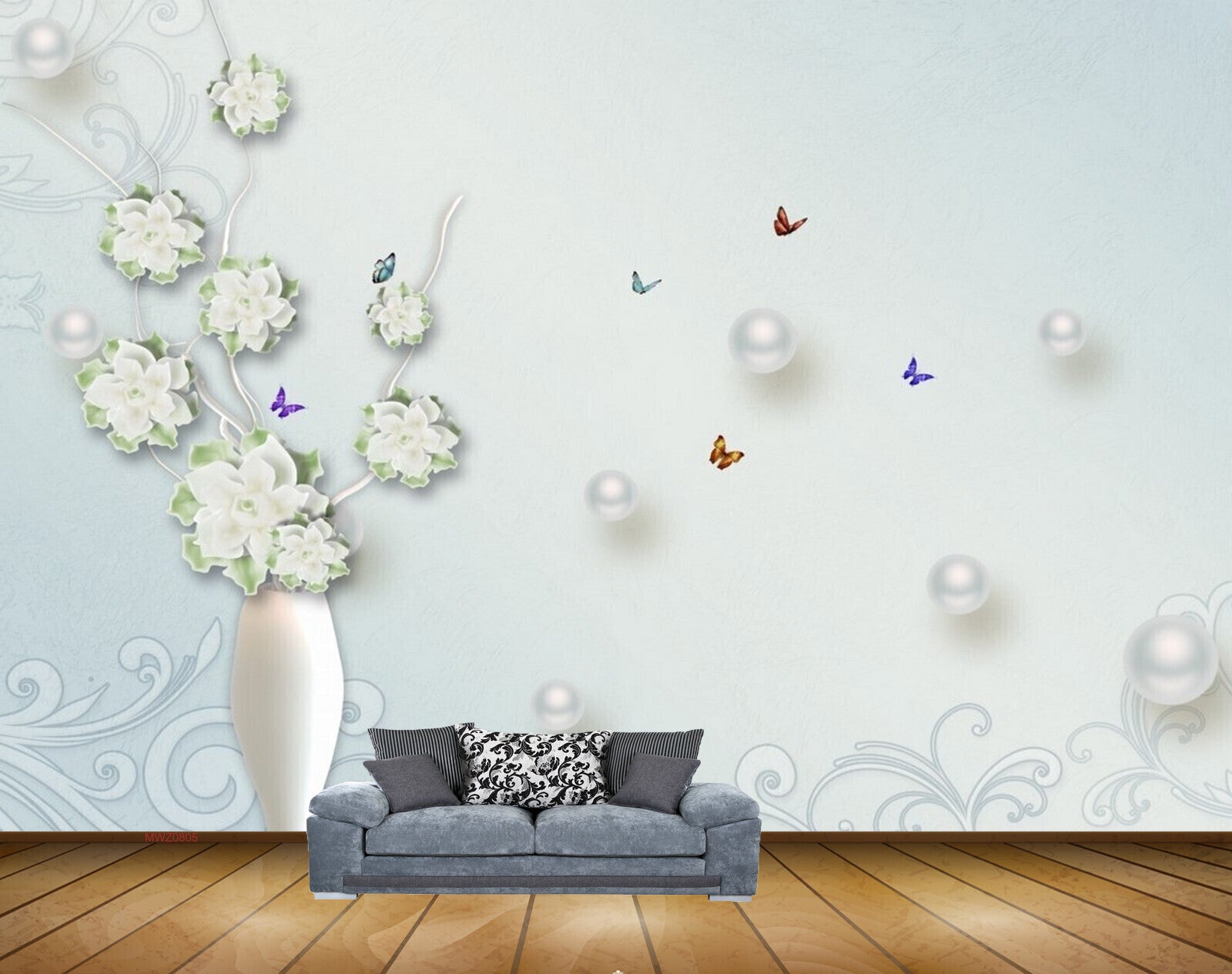 Avikalp MWZ0805 White Flowers Butterflies HD Wallpaper