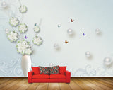Avikalp MWZ0805 White Flowers Butterflies 3D HD Wallpaper