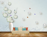 Avikalp MWZ0805 White Flowers Butterflies 3D HD Wallpaper
