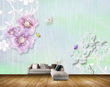 Avikalp MWZ0807 Pink Green Flowers Butterflies 3D HD Wallpaper