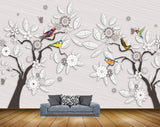 Avikalp MWZ0809 White Black Flowers Trees Flowers Birds 3D HD Wallpaper