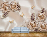 Avikalp MWZ0812 White Gold Flowers Butterflies HD Wallpaper