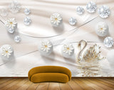 Avikalp MWZ0814 White Flowers Crane 3D HD Wallpaper
