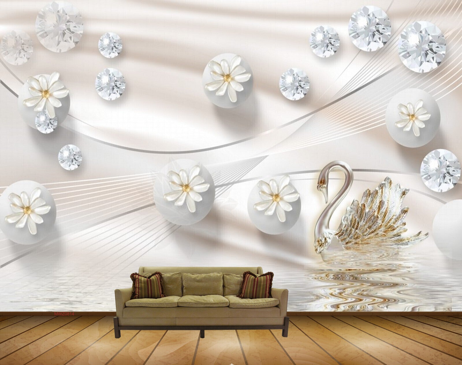 Avikalp MWZ0814 White Flowers Crane 3D HD Wallpaper