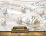 Avikalp MWZ0814 White Flowers Crane 3D HD Wallpaper