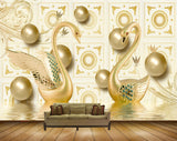 Avikalp MWZ0815 Golden Cranes Plants Flowers 3D HD Wallpaper