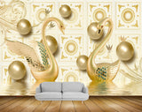 Avikalp MWZ0815 Golden Cranes Plants Flowers 3D HD Wallpaper