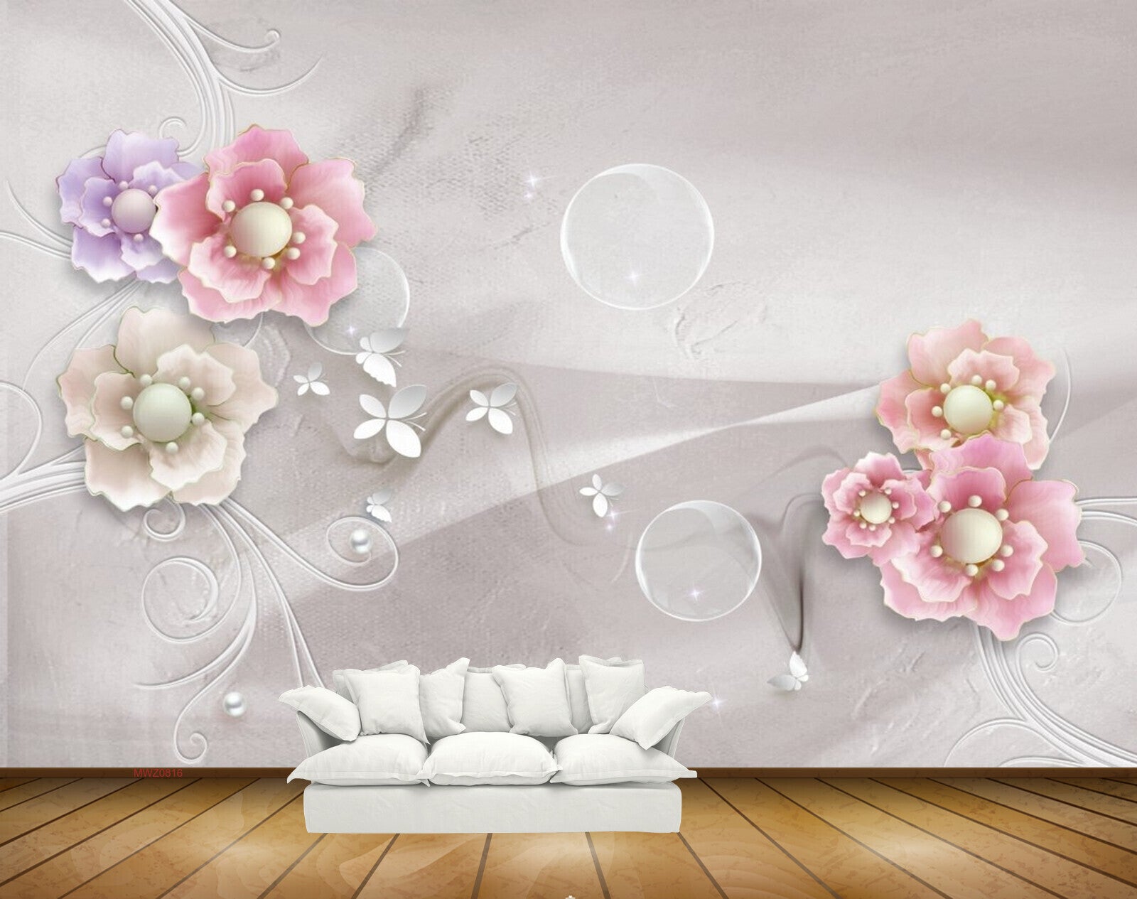 Avikalp MWZ0816 Pink Purple White Flowers HD Wallpaper