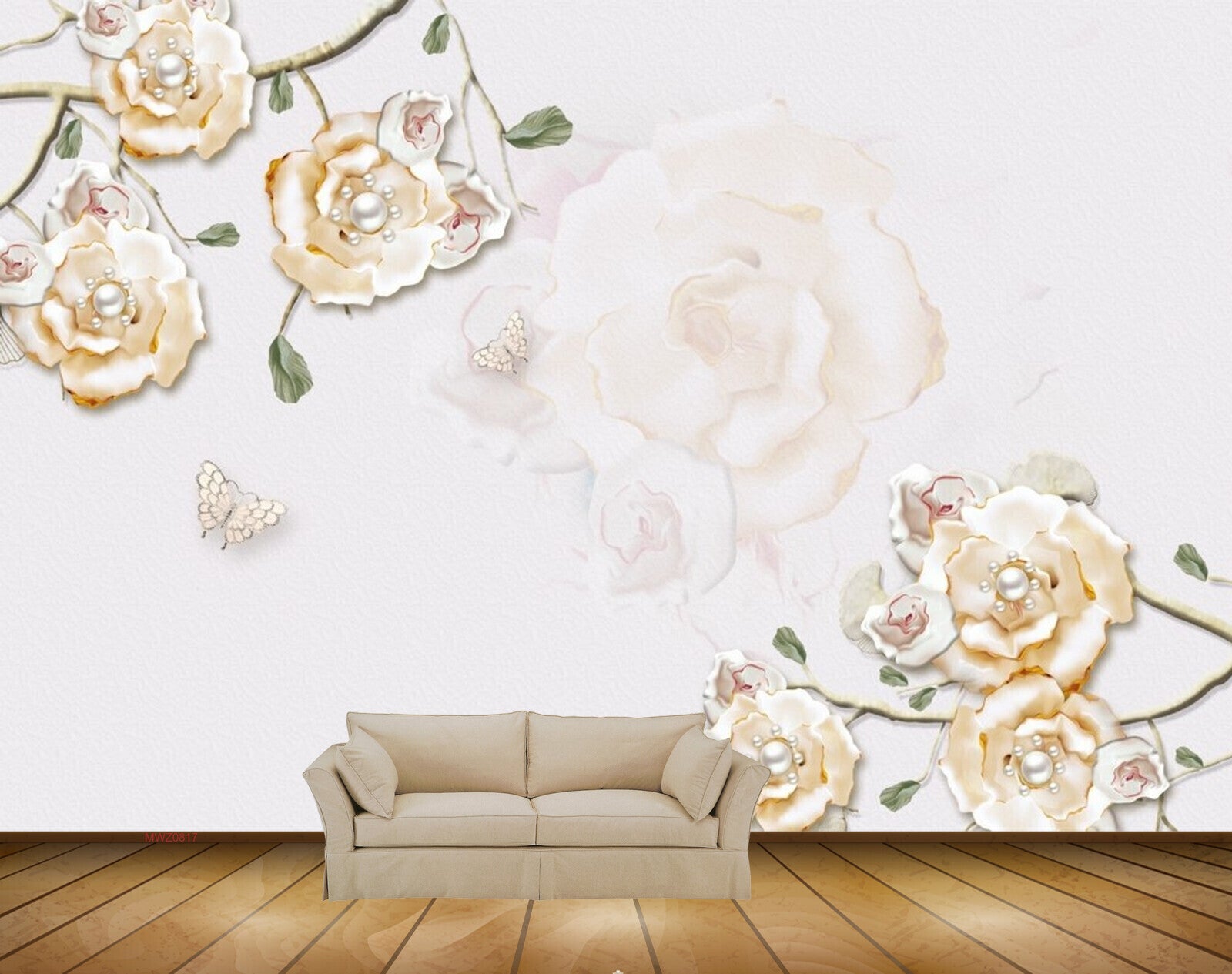 Avikalp MWZ0817 White Yellow flowers Leaves 3D HD Wallpaper