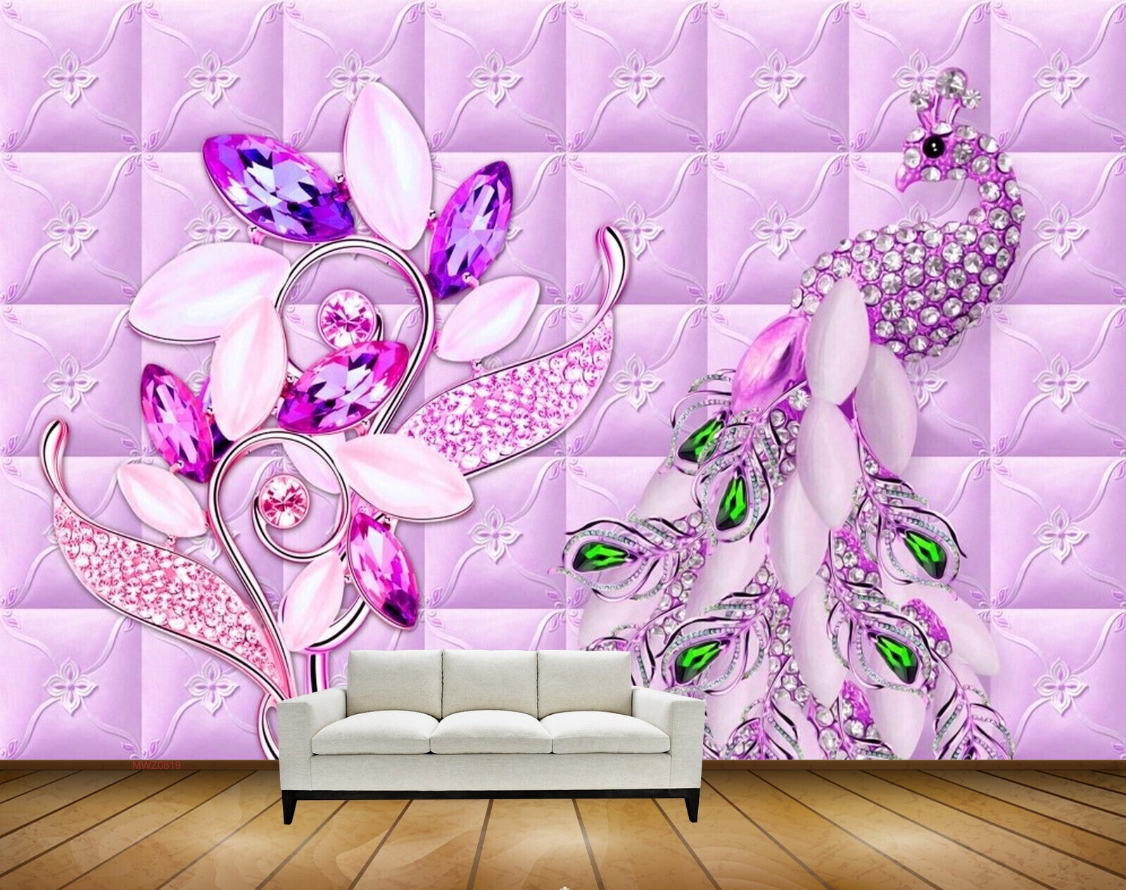 Avikalp MWZ0819 Pink Peacock Flowers Leaves 3D HD Wallpaper