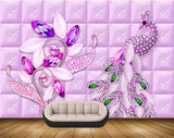 Avikalp MWZ0819 Pink Peacock Flowers Leaves 3D HD Wallpaper