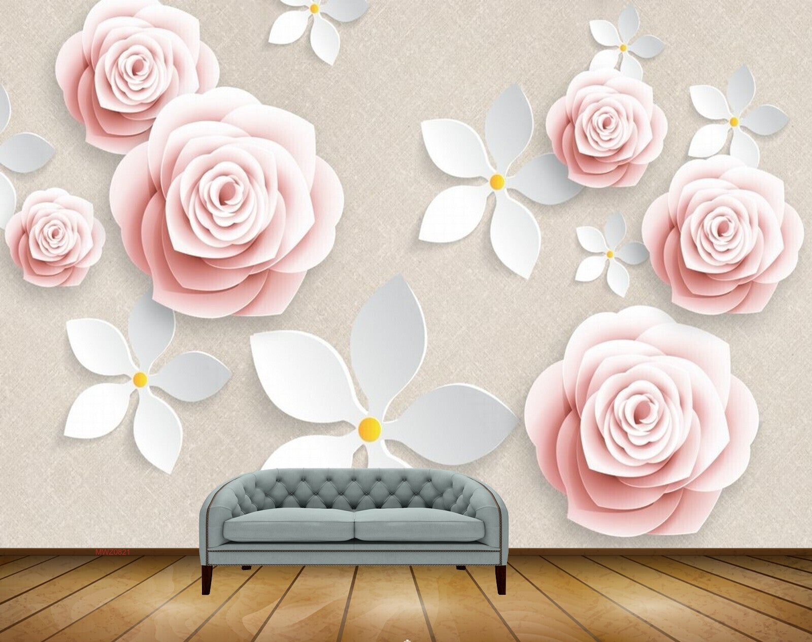 Avikalp MWZ0821 Pink White Flowers 3D HD Wallpaper