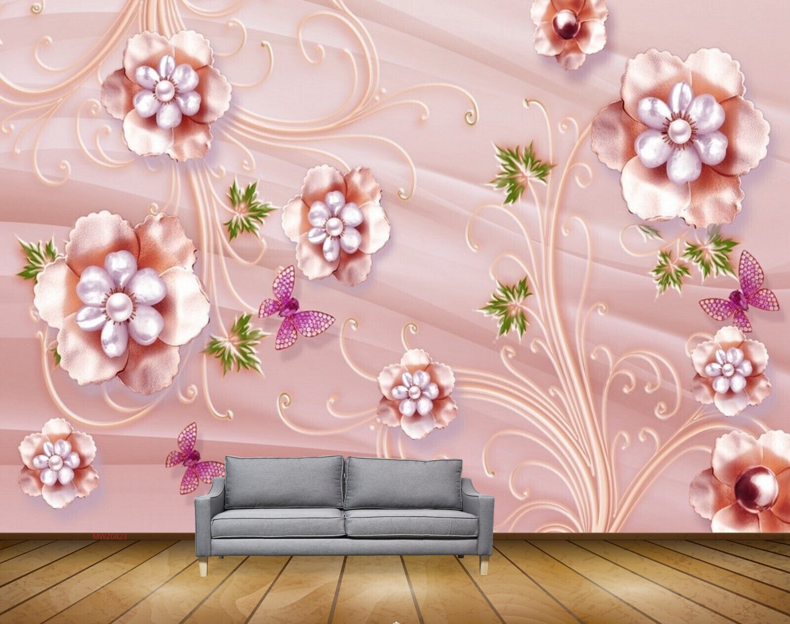 Avikalp MWZ0823 Pink Flowers Butterflies Plants HD Wallpaper