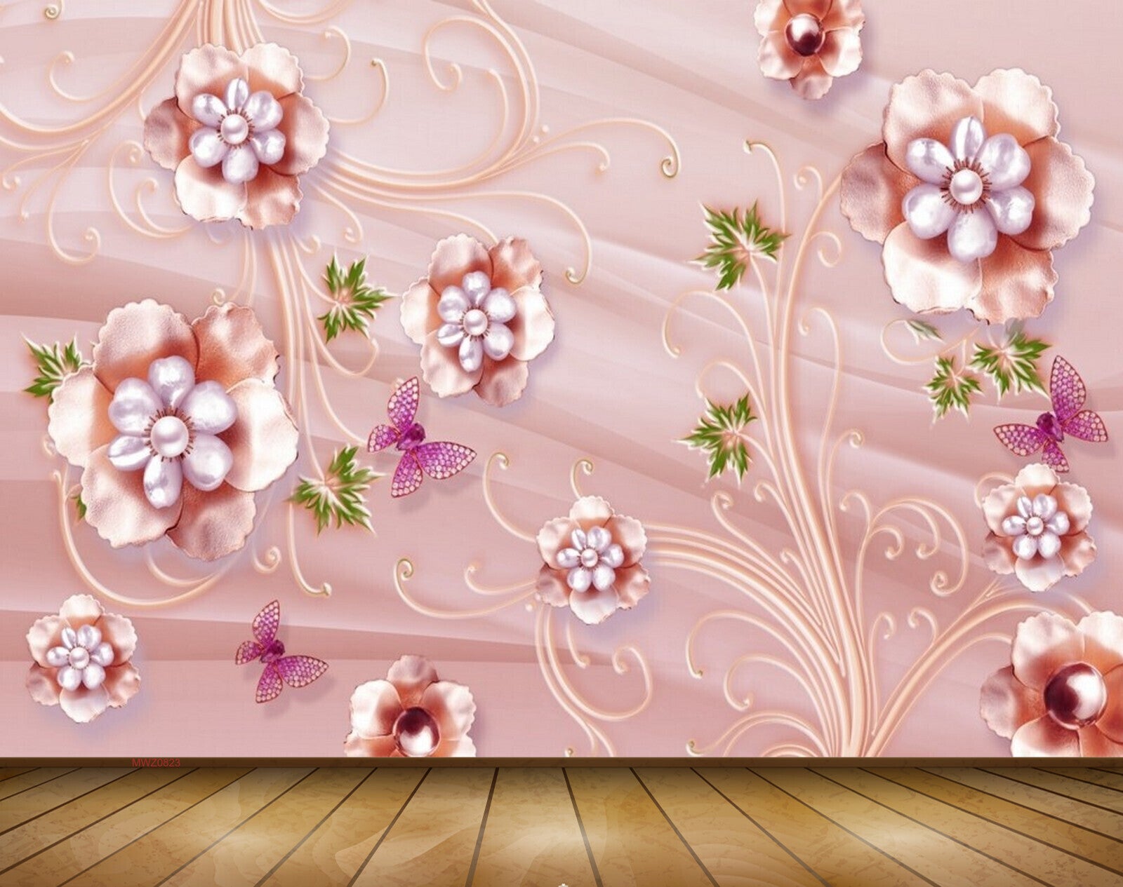 Avikalp MWZ0823 Pink Flowers Butterflies Plants 3D HD Wallpaper