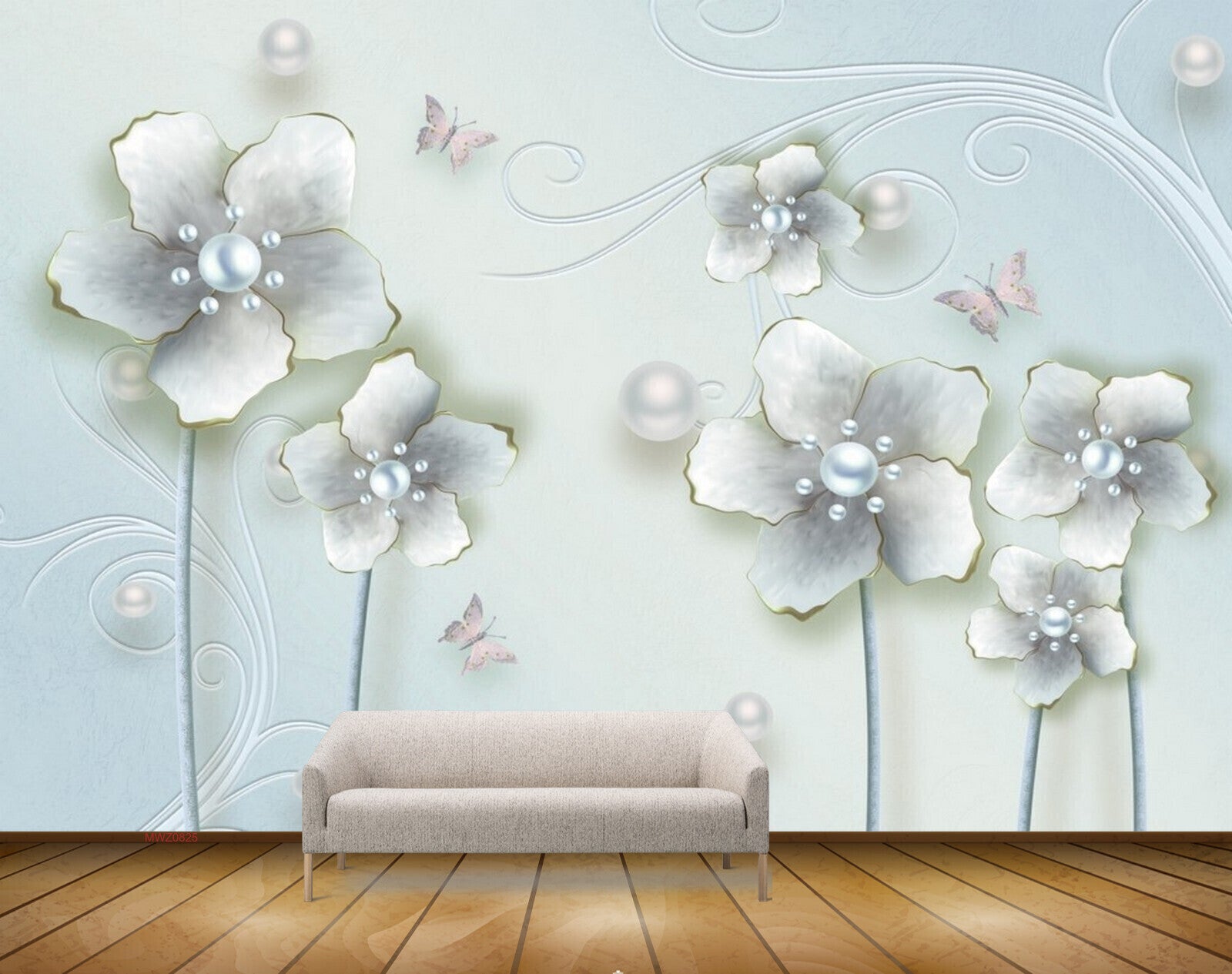 Avikalp MWZ0825 White Blue Flowers HD Wallpaper