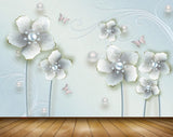 Avikalp MWZ0825 White Blue Flowers 3D HD Wallpaper