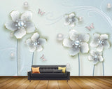Avikalp MWZ0825 White Blue Flowers 3D HD Wallpaper