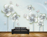 Avikalp MWZ0825 White Blue Flowers 3D HD Wallpaper
