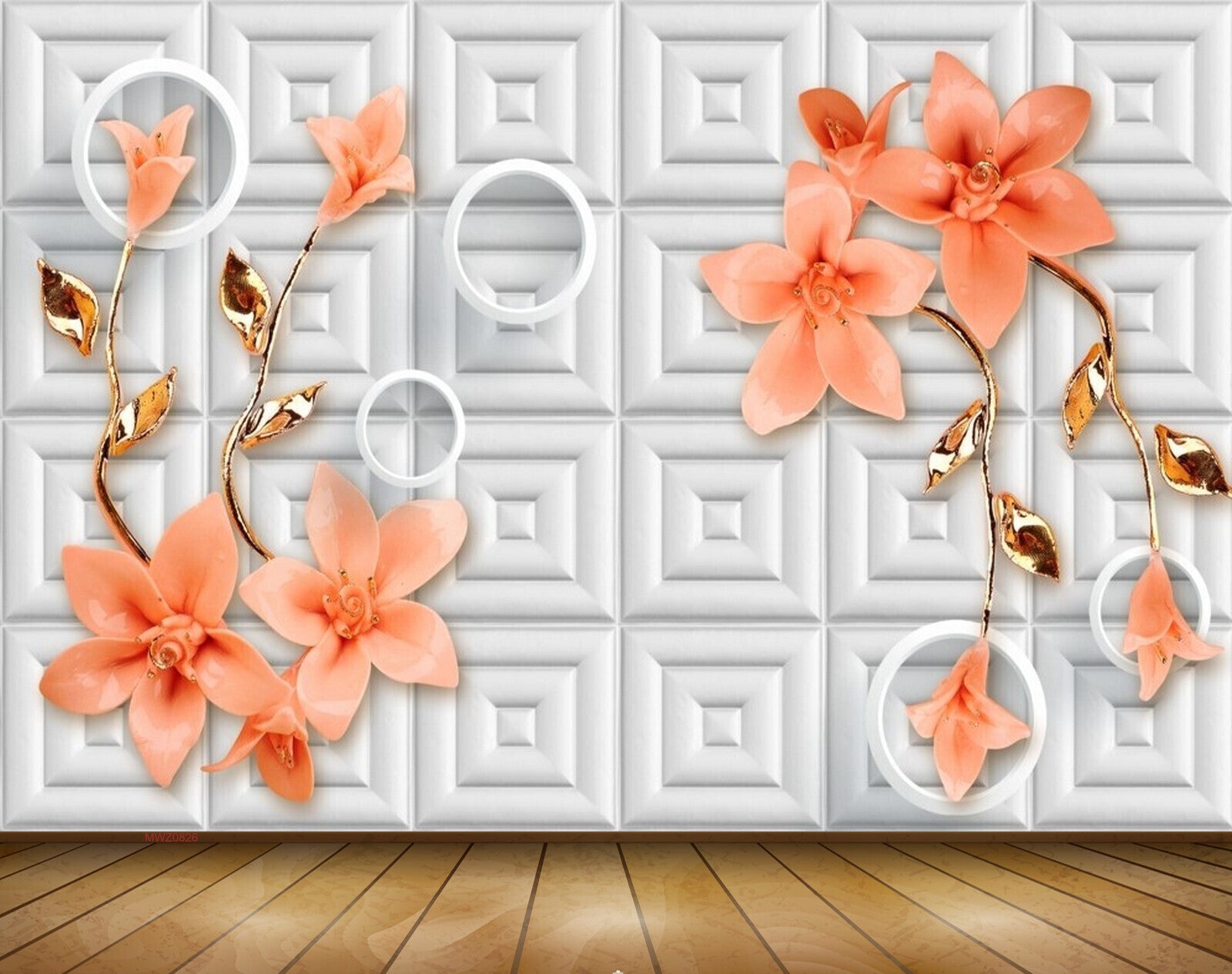 Avikalp MWZ0826 Peach Flowers Leaves 3D HD Wallpaper