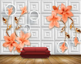 Avikalp MWZ0826 Peach Flowers Leaves 3D HD Wallpaper