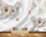 Avikalp MWZ0829 Silver Flowers Butterflies HD Wallpaper
