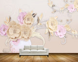 Avikalp MWZ0830 Pink Orange Flowers Leaves 3D HD Wallpaper
