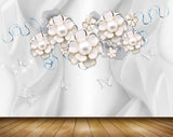 Avikalp MWZ0831 White Flowers Butterflies 3D HD Wallpaper