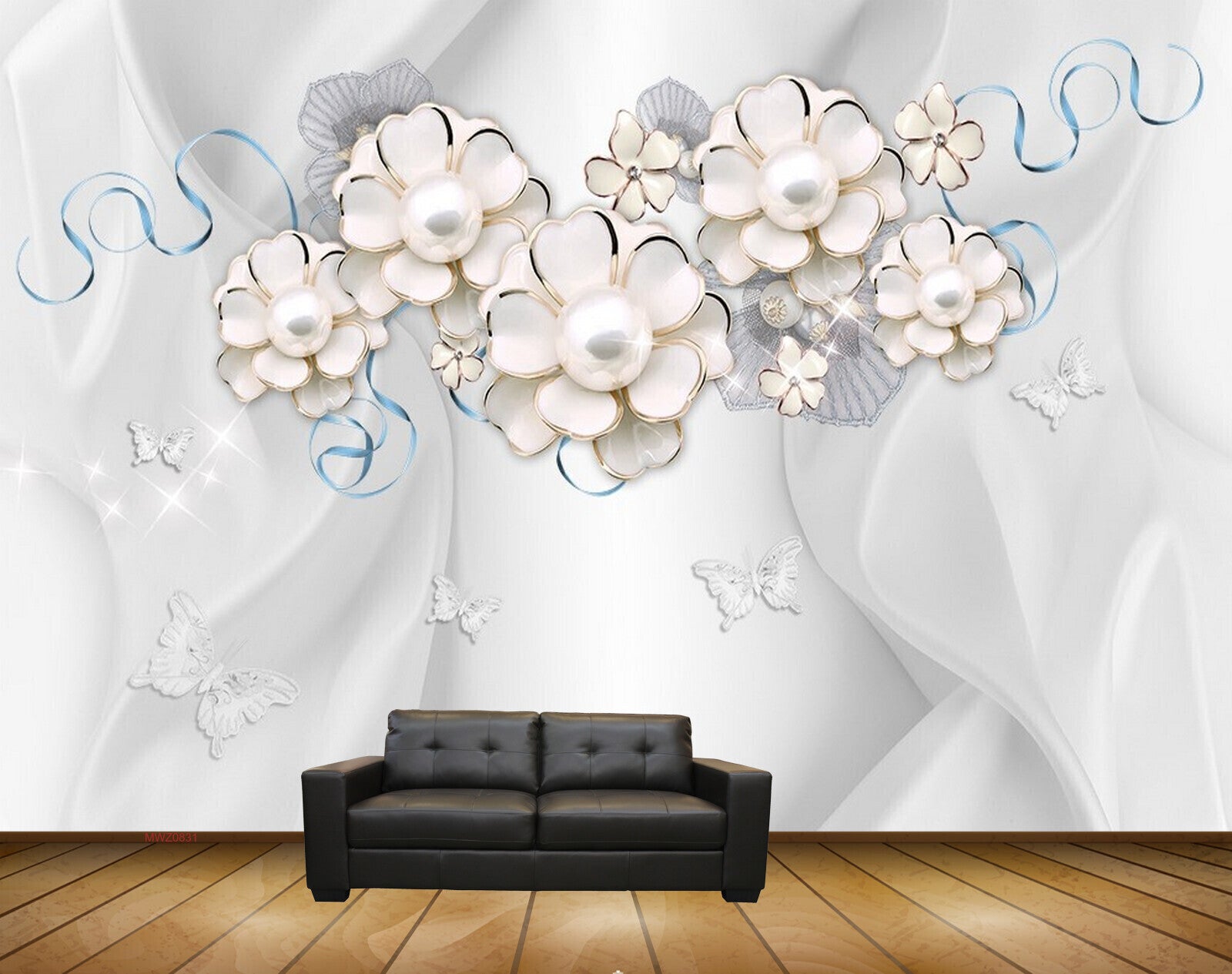 Avikalp MWZ0831 White Flowers Butterflies 3D HD Wallpaper