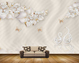 Avikalp MWZ0832 White Flowers Butterflies Cranes HD Wallpaper