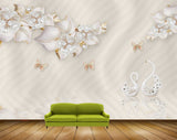 Avikalp MWZ0832 White Flowers Butterflies Cranes 3D HD Wallpaper