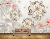 Avikalp MWZ0833 White Peach Flowers Leaves 3D HD Wallpaper