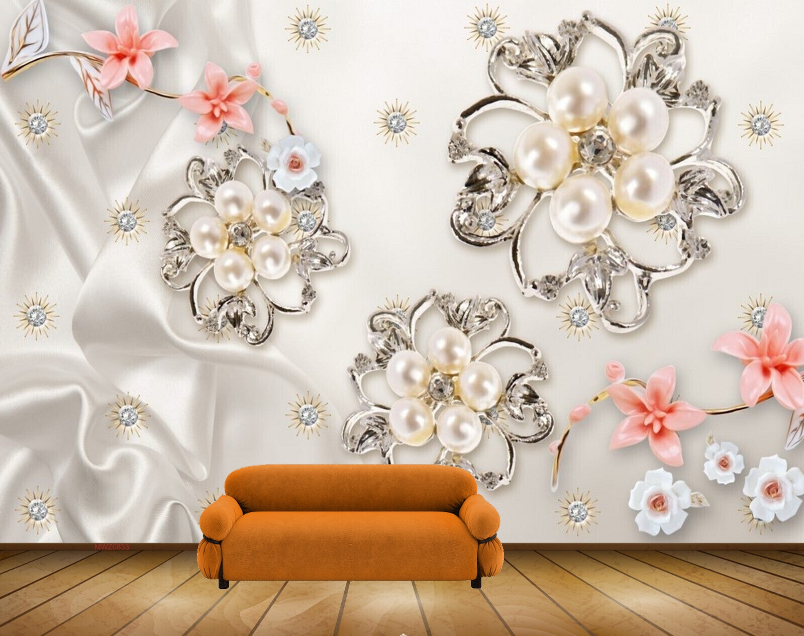 Avikalp MWZ0833 White Peach Flowers Leaves 3D HD Wallpaper