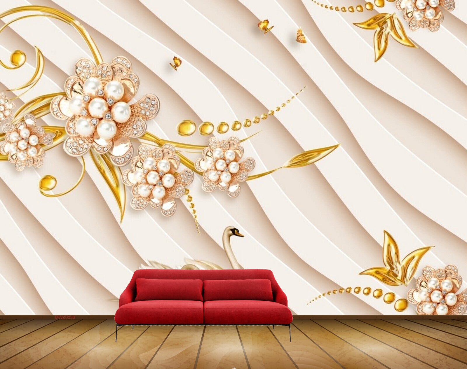 Avikalp MWZ0836 White Yellow Flowers Ducks Butterflies 3D HD Wallpaper