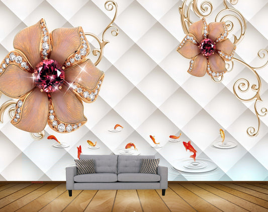 Avikalp MWZ0838 Orange Flowers Fishes HD Wallpaper