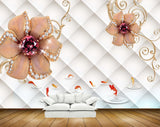 Avikalp MWZ0838 Orange Flowers Fishes 3D HD Wallpaper