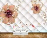 Avikalp MWZ0838 Orange Flowers Fishes 3D HD Wallpaper