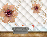 Avikalp MWZ0838 Orange Flowers Fishes 3D HD Wallpaper