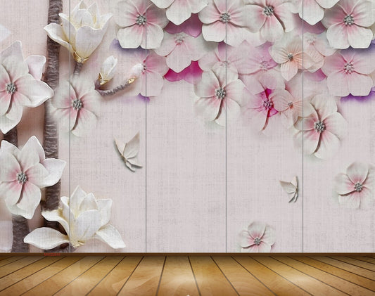 Avikalp MWZ0840 Pink White Flowers Trees 3D HD Wallpaper