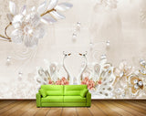 Avikalp MWZ0845 White Flowers Cranes Leaves HD Wallpaper