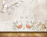 Avikalp MWZ0845 White Flowers Cranes Leaves 3D HD Wallpaper