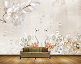 Avikalp MWZ0845 White Flowers Cranes Leaves 3D HD Wallpaper