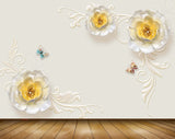 Avikalp MWZ0846 White Yellow Flowers Butterflies Leaves 3D HD Wallpaper