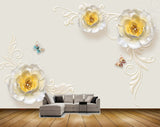 Avikalp MWZ0846 White Yellow Flowers Butterflies Leaves 3D HD Wallpaper