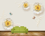 Avikalp MWZ0846 White Yellow Flowers Butterflies Leaves 3D HD Wallpaper