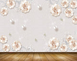 Avikalp MWZ0849 White Pink Flowers Butterflies 3D HD Wallpaper